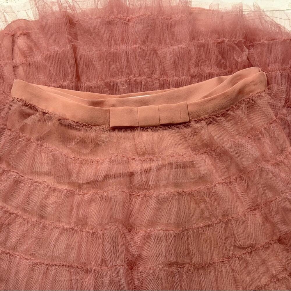 Authentic Christian Dior SS18 Pink Tulle Ruffle Midi Skirt IT 40 Twee Bow waist - Picture 9 of 12
